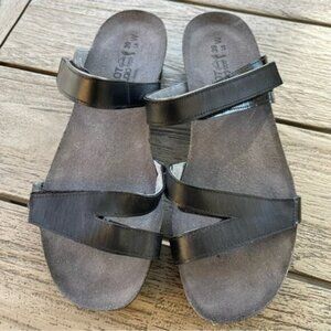 NAOT Presley Black Leather Two Strap Slide Sandals Womens Size 39